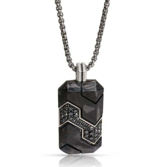 David Yurman Black Diamond Titanium & Carbon Dog Tag Pendant in Silver 1.7 CTW - Picture 2 of 5